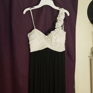 White and Black Flower One Strap Dress Formal